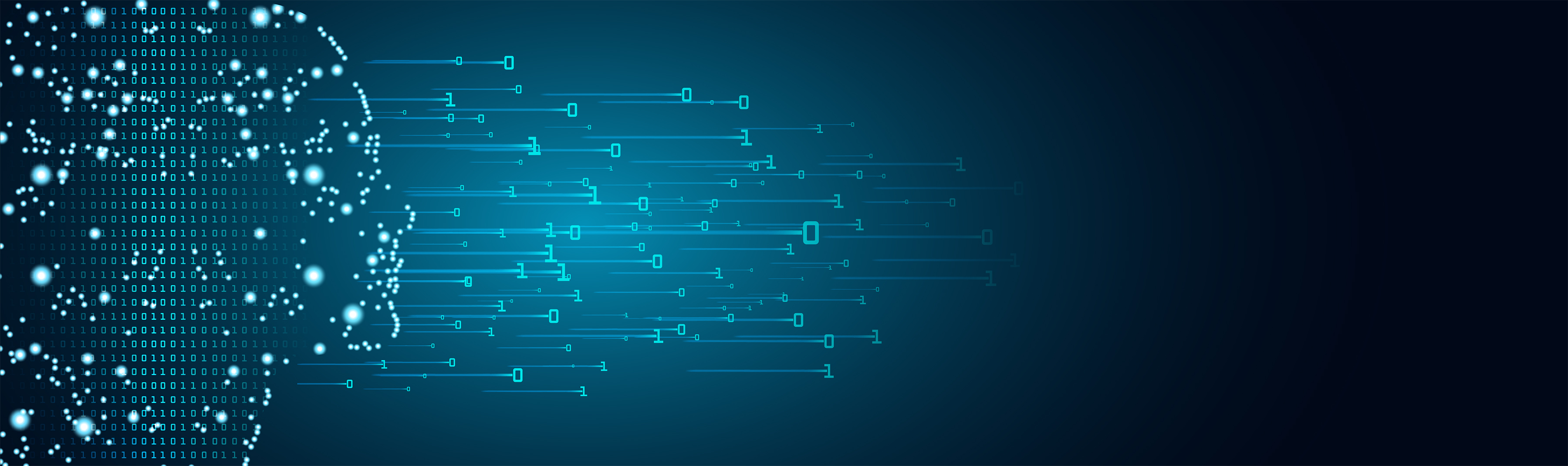 Cyber mind concept in form of women face outline with circuit board and binary data flow on blue background.