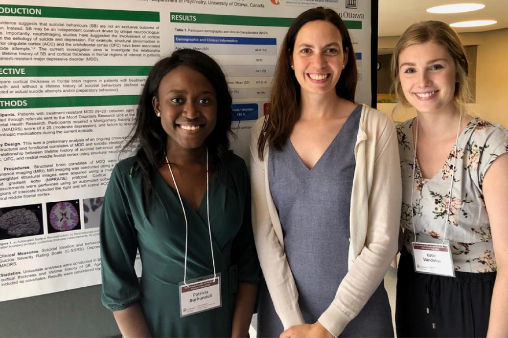 Dr. Jennifer Phillips (center), Associate Scientist in the Mood Disorders Research Unit at The Royal's Institute of Mental Health Research (IMHR), along with her research team, Patricia Burhunduli (left) and Katie Vandeloo (right)