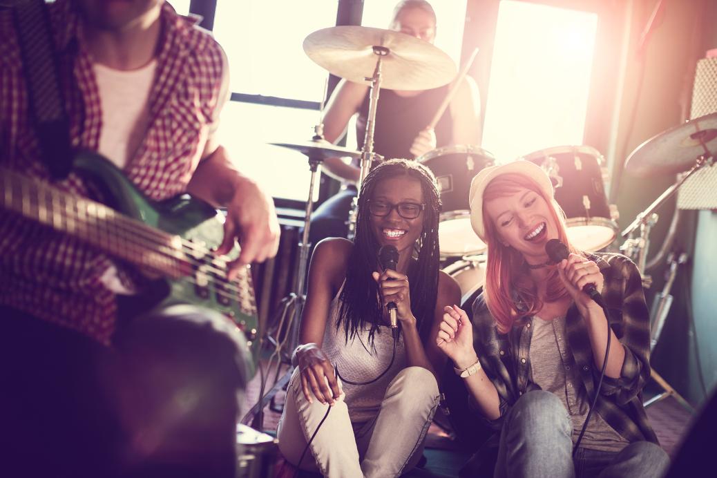 Youth singing in a band