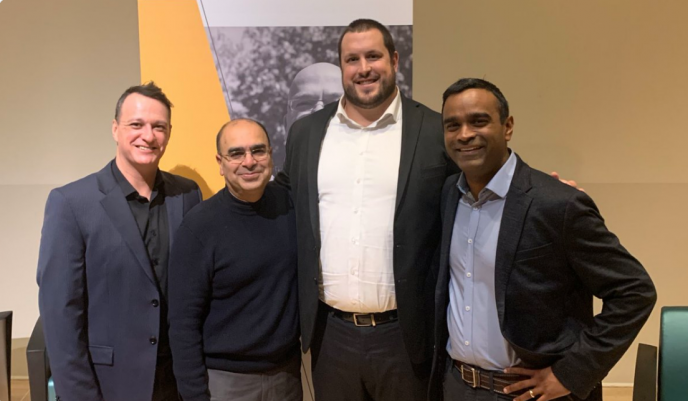 Photo of Alex Mateas, Dr. Raj Bhatla, Lee Versage, and Ian Mendes