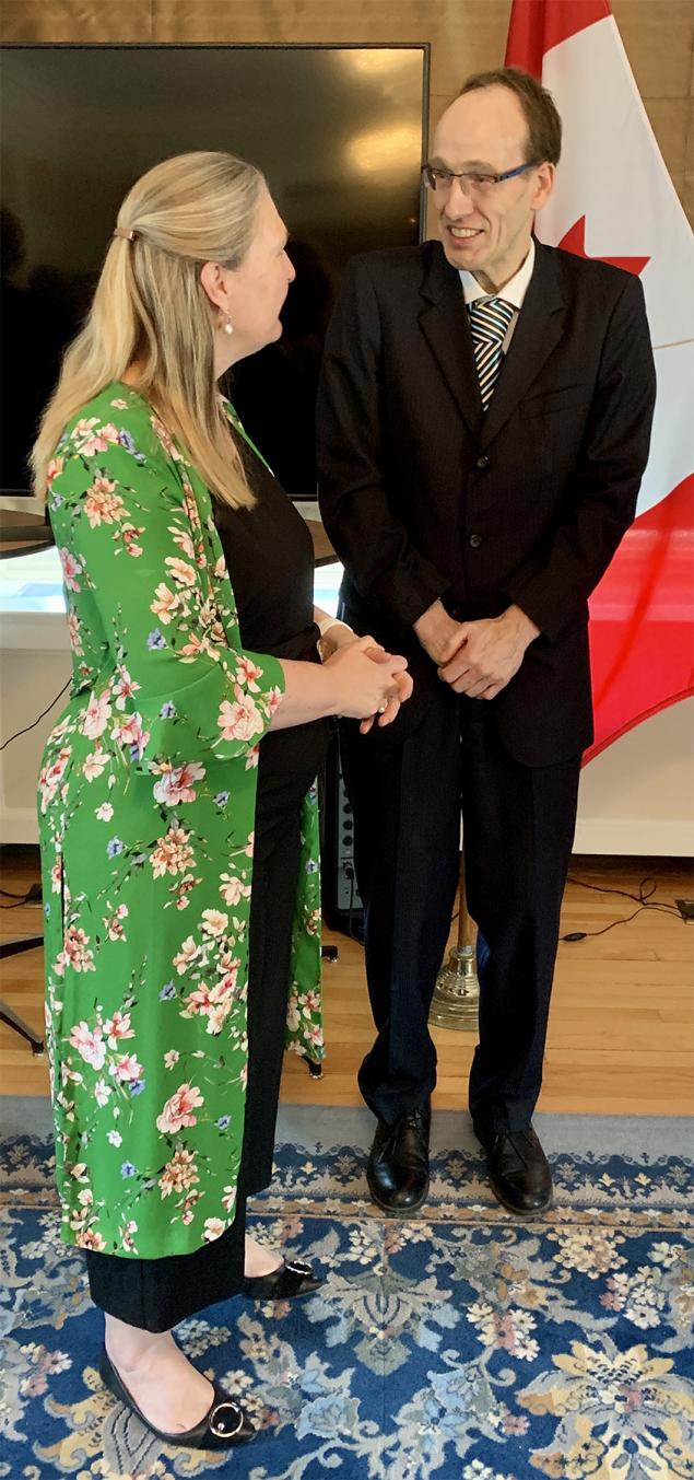 Susan le Jeune d'Allegeershecque, the British High Commissioner to Canada, shares a moment with Dr. Georg Northoff. Susan le Jeune d'Allegeershecque, the British High Commissioner to Canada, shares a moment with Dr. Georg Northoff.