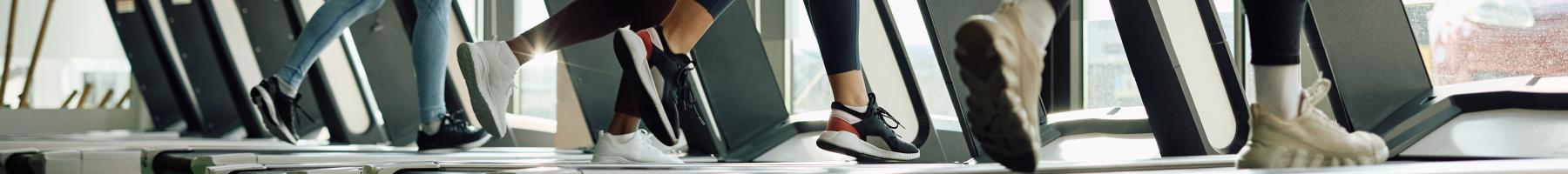 Close up of feet on a treadmill