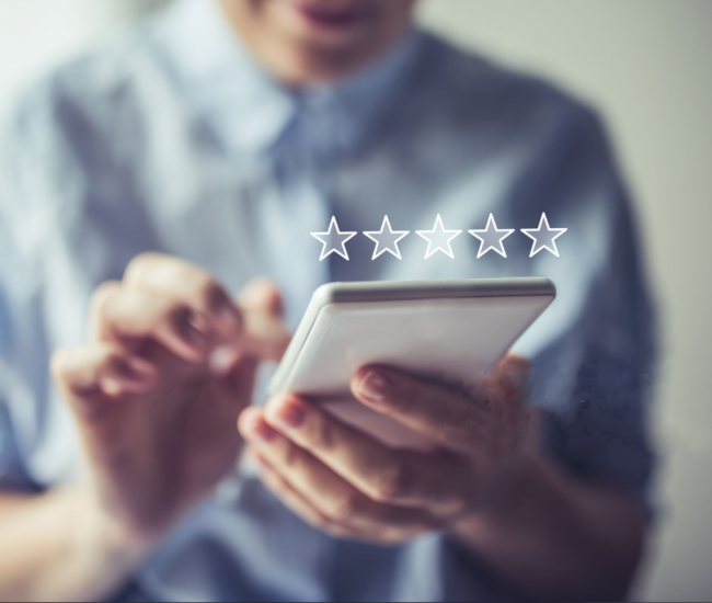 Man taking survey on tablet