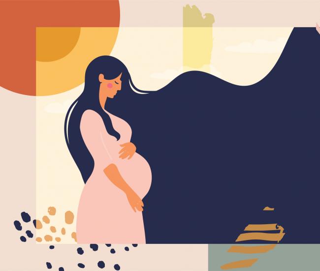 illustration of pregnant woman holding her stomach