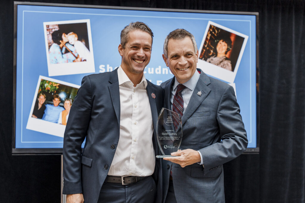 Mayor Mark Sutcliffe presents a Mental Health Advocate Award to Gord Cudney, a longtime supporter of The Royal.